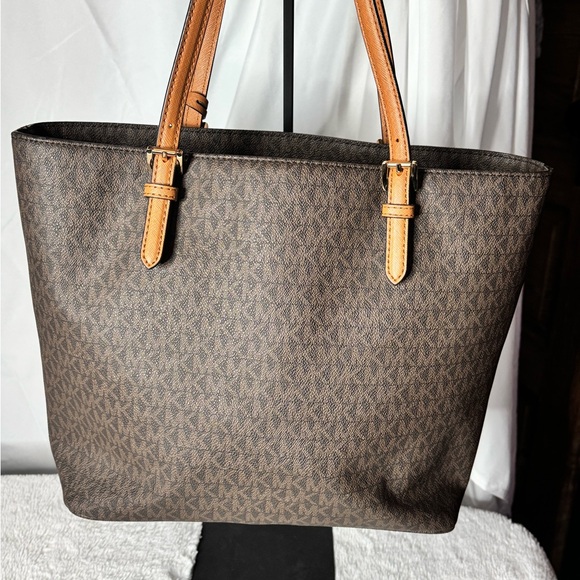 Michael Kors MK Brown Signature Tote Purse Shoulder Bag - Picture 3 of 7